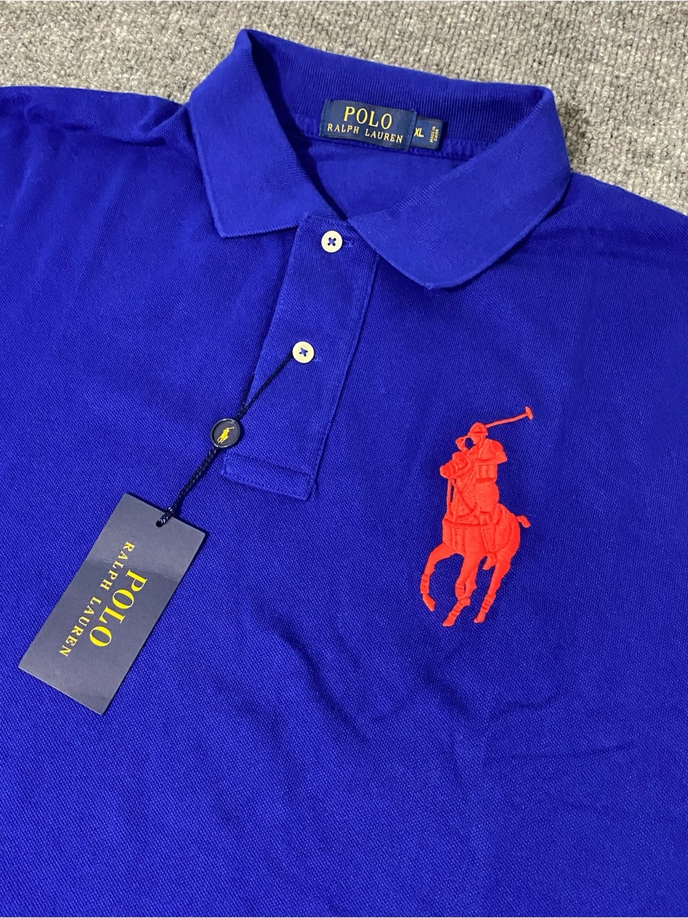 Polo Ralph Lauren Cotton Mesh Big Red Pony Short Sleeve Shirt Blue Mens XL NWT
